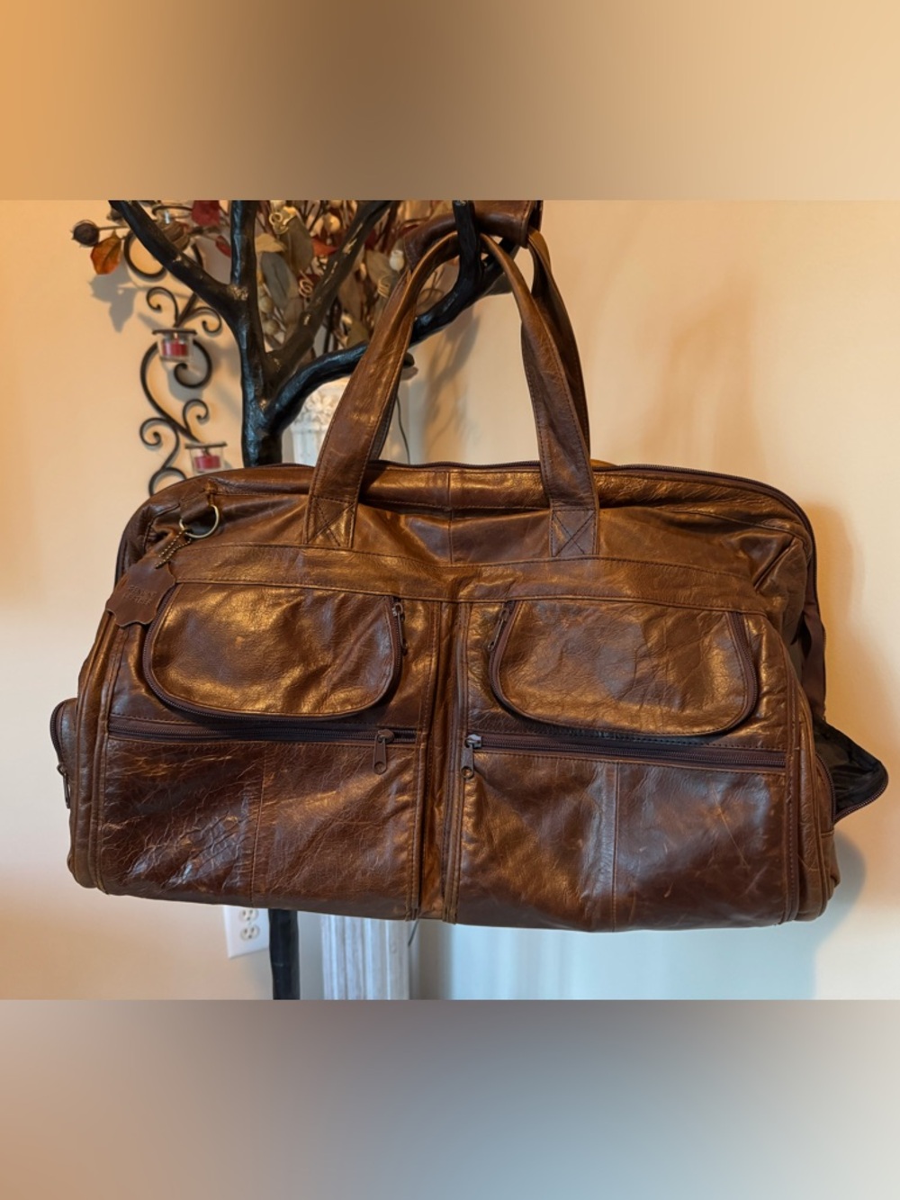 Leather Travel Bag made from vintage car seats, brown